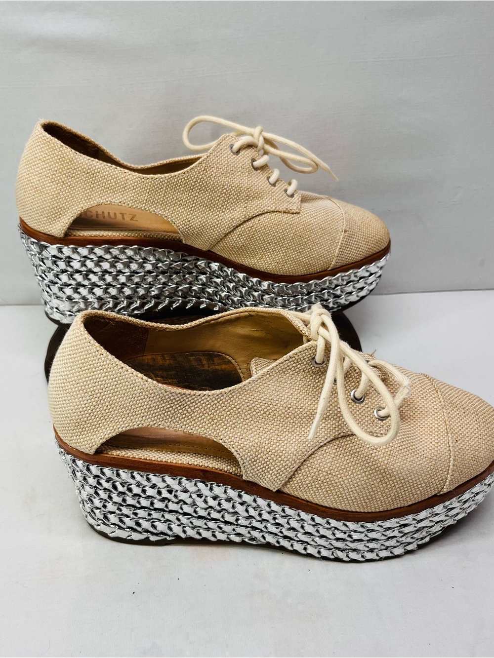 SCHUTZ Oxford Flatform Tresse  Canvas Lace-Up wedges